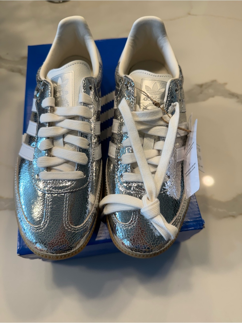 adidas Metallic Silver Sneakers with White Stripes